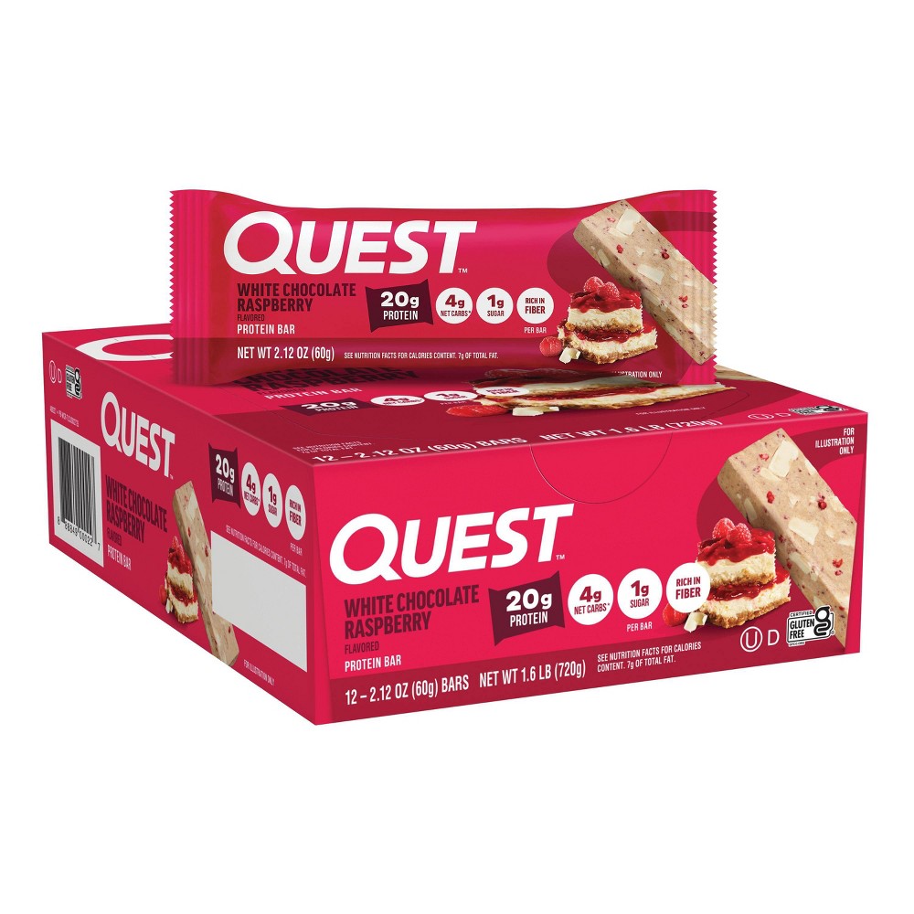 Quest Nutrition White Chocolate Raspberry Whey Protein Bars: Snack, 12ct, Milk Protein, Chewy, Ready to Eat
