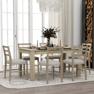 Nicbex Dining Table Set for 6 Wooden Extendable Table with 12" Leaf 2 Drawers 6 Chairs for Kitchen