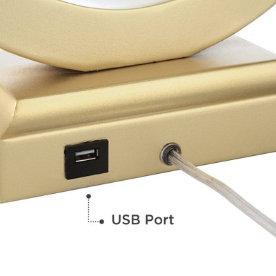 Gold Open Ring Table Lamps with USB Ports and White Shades, Set of 2