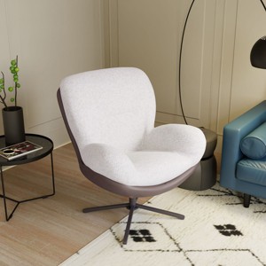 360° Swivel Office Chair,Modern Chenille Swivel Chair With Faux Leather And Metal Base Frame,Accent Chair For Living Room-Cuddlewood - 1 of 4