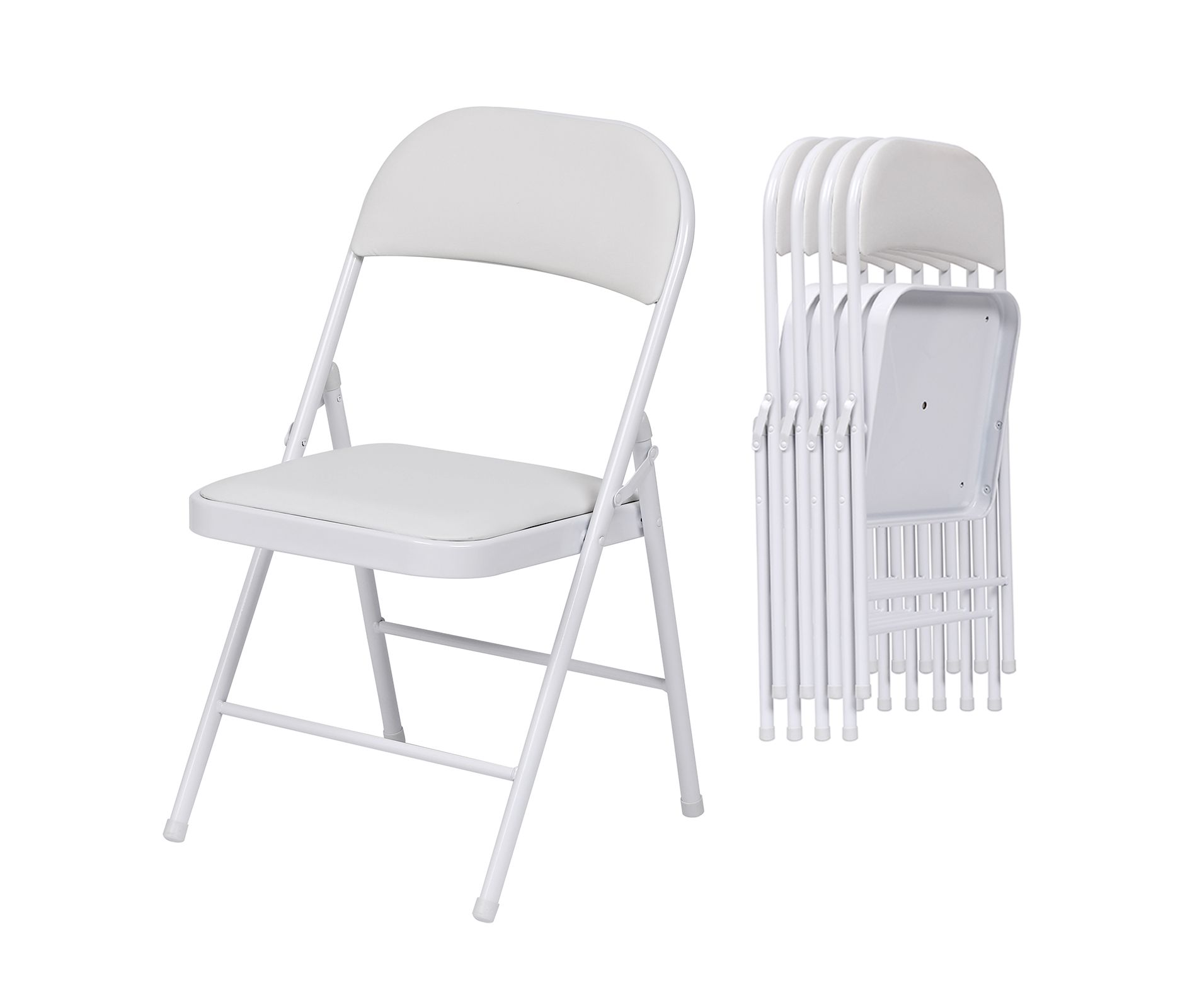 SUGIFT 4 Pack Folding Chairs with Padded Seats, Metal Frame with Pu Leather Seat & Back, White