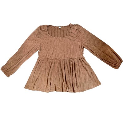 Agnes Orinda Women's Plus Size Casual Knit Peplum Scoop Neck Long Sleeve Trendy Blouses