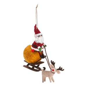 tagltd Santa Reindeer & Sleigh Felt Ornament - Multicolor Christmas Tree Decoration, 5.85" x 5.85" x 5.45" - 1 of 1