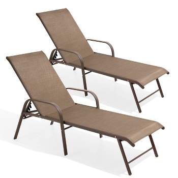 2pk Outdoor Aluminum Chaise Lounge Chairs with Armrests - Brown - Crestlive Products