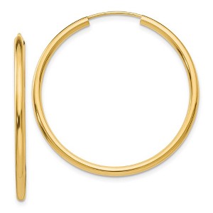 Black Bow Jewelry 2mm x 35mm 14k Yellow Gold Polished Round Endless Hoop Earrings - 1 of 4