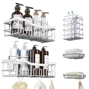 Aoibox 5-Pack Rustproof Stainless Steel Shower Caddy ¨C No Drill Adhesive Bathroom Organizer with Large Capacity, Spacious Shower Shelves - 1 of 4