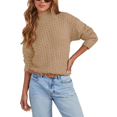 Coolmee Womens Turtleneck Sweaters Casual Long Sleeve Pullover Chunky Knit Jumper Tops