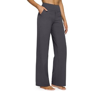 BABYYER Women's Yoga Pants, High-Waist Straight-Leg Work Pants, Wide Leg Casual Sweatpants with Pockets, Breathable and Elastic - 1 of 4