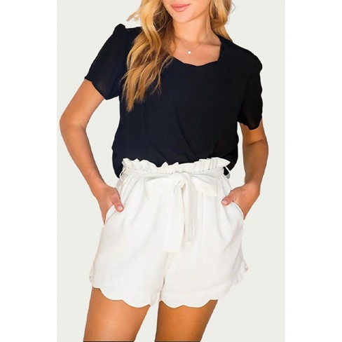 Women's HIGH-WAISTED SCALLOP TRIM SHORTS - BluIvy - image 1 of 2