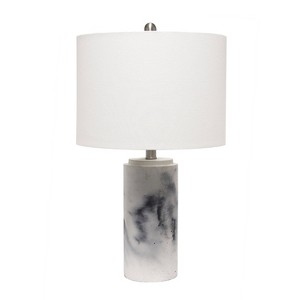 Lalia Home Marbleized Table Lamp with Fabric Shade White: Modern Drum Shade, Metal & Concrete Body, UL Listed - 1 of 4