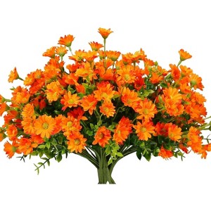Attop 8 Bundles Artificial Flowers for Outdoors Faux Mums UV Resistant Plastic Fall Plants Orange Daisy Bulk for Home Decor Orange - 1 of 4