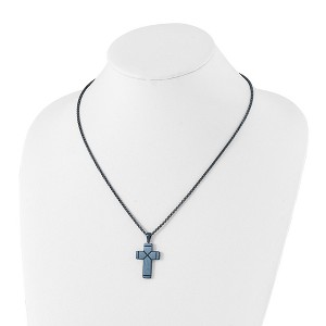 Chisel Stainless Steel Brushed and Blue IP-plated Cross Pendant on a 19.75" Box Chain Necklace - 1 of 3