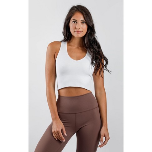 90 Degree By Reflex - Women's Seamless V-neck Crop Ribbed Tank Top - White  - Medium : Target