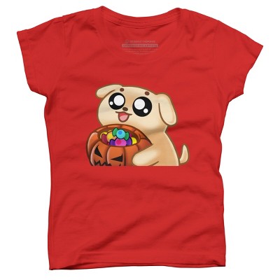 Girl's Design By Humans Halloween Candy Pup By Puppers T-Shirt