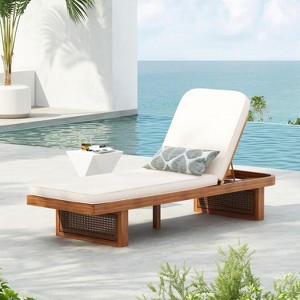 Christopher Knight Home Rourke Modern Outdoor Acacia Wood Rattan Lounge Chair with Cushion - 1 of 4