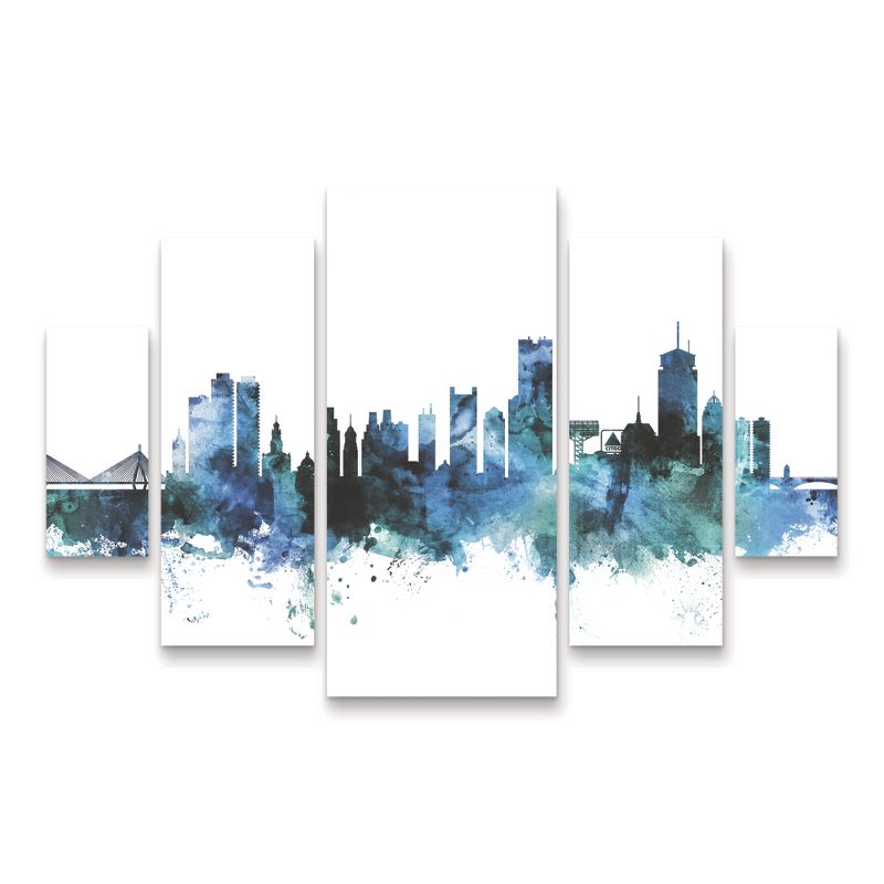 Trademark Fine Art -Michael Tompsett 'Boston Massachusetts Blue Teal Skyline' Multi Panel Art Set Large Diamond, 2 of 4