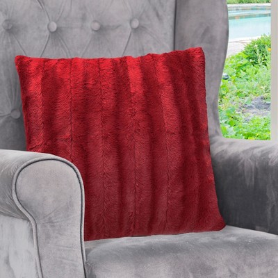 Maroon Faux Fur Decorative Euro Pillow Cover, 18" x 18"
