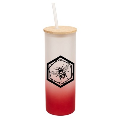 Elanze Designs Hexagon Honey Queen Bumble Bee Wrap-Around Design 25 Ounce Frosted Gradient Glass On-The-Go Coffee Travel Skinny Tumbler Mug Cup,