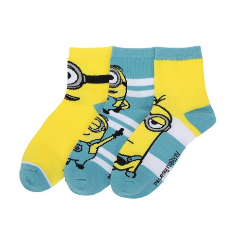 Minions Adult Quarter Crew Ankle Socks - 3-pack Of Playful Despicable ...