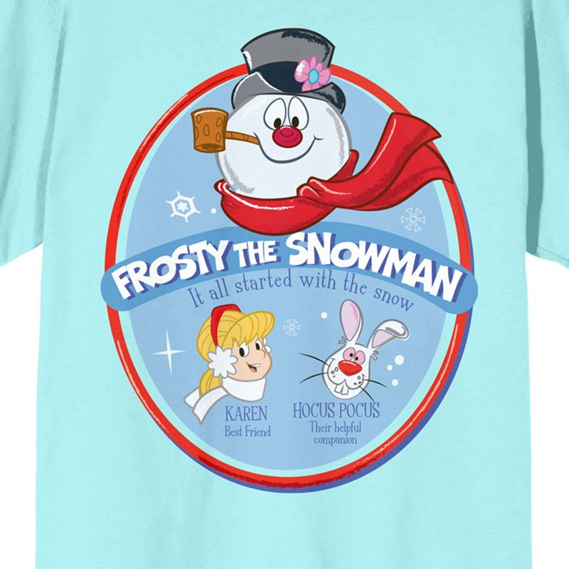 Frosty the Snowman Oval Art with Characters and Title Logo Women's Celadon Graphic Tee, 2 of 4