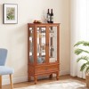 TIRAMISUBEST Lighted Glass Cabinet Glass Wine Cabinet Curio Display Cabinet with Adjustable Glass Shelves 2 Doors and 1 drawer Cabinet - 2 of 4