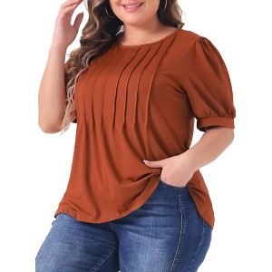 Agnes Orinda Women's Plus Size Puff Short Sleeve Crew Neck Pleated Tunic Blouses - 1 of 4