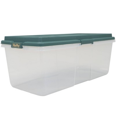 Hefty 113qt Hi-Rise Clear Latching Storage Box with Green Lid