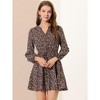 Allegra K Women's Floral Print Button Front Puff Sleeve Tie Waist Shirt Dress - 3 of 4