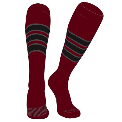 PEAR SOX Striped OTC Baseball, Softball, Football Socks (C) Cardinal, Graphite, Black