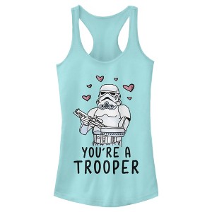 Juniors Womens Star Wars Valentine's Day You're A Trooper Racerback Tank Top - 1 of 4