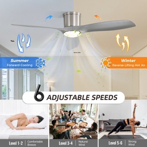 52 Inch Low Profile Ceiling Fans with Lights and Remote High CFM Flush Mount Ceiling Fan with ABS Blades Dimmable LED Reversible DC Motor for Bedroom - 1 of 4