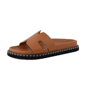 CUSHIONAIRE Crisp Women’s Slide Sandal – Faux Leather Cutout Slip-On with Artisan Stitching & Memory Foam, Wide Widths Available - 1 of 4