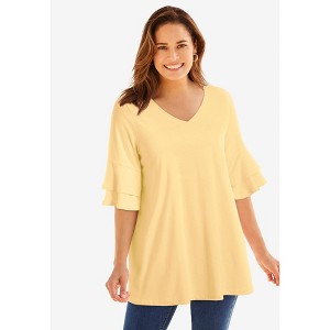 Woman Within Plus Size Ruffled Elbow-Sleeve Tunic - 1 of 3