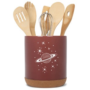Elanze Designs 8 inch Galactic Stars and Planet Large Ceramic Kitchen Utensil Holder Red and White Crock with Cork Base - 1 of 4