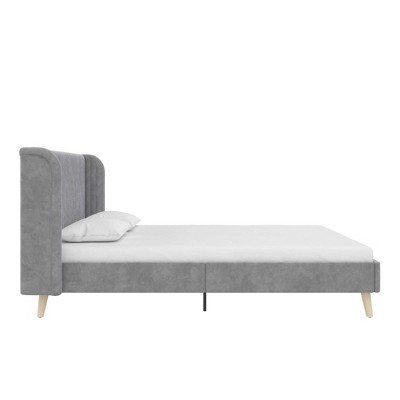Light Gray Velvet Queen Wingback Bed with Tufted Upholstery