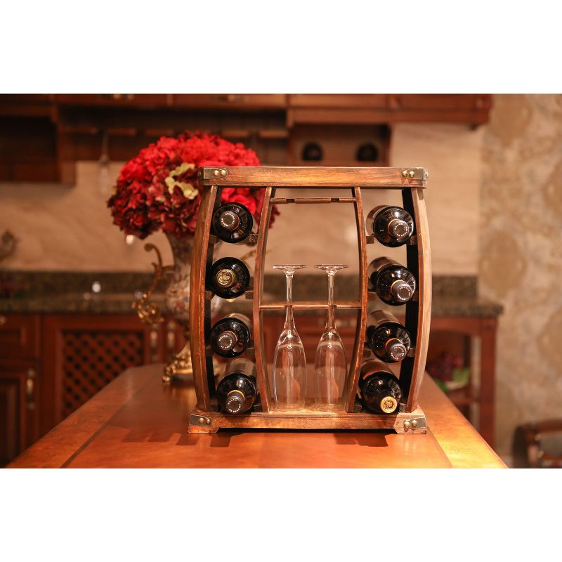 Vintiquewise Decorative Wooden 8 Bottle Rustic Wine Rack with Glasses Holder, 3 of 8
