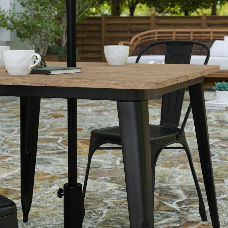 Merrick Lane Indoor/Outdoor Dining Table with Umbrella Hole, 36" Square All Weather Poly Resin Top and Steel Base, 4 of 11