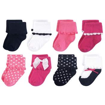 Luvable Friends Baby Girl Fun Essential Socks, Black Pink Bow
