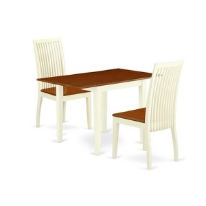 HomeStock 3-Pc Buttermilk and Cherry Finish Rectangular Solid Wood Top Dining Table Set for Small Spaces - 1 of 4