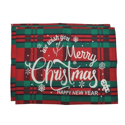 Unique Bargains Christmas Place Mats Linen Red Green White 13"x17.7" 2Pcs