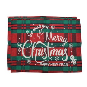 Unique Bargains Christmas Place Mats Linen Red Green White 13"x17.7" 2Pcs - 1 of 4