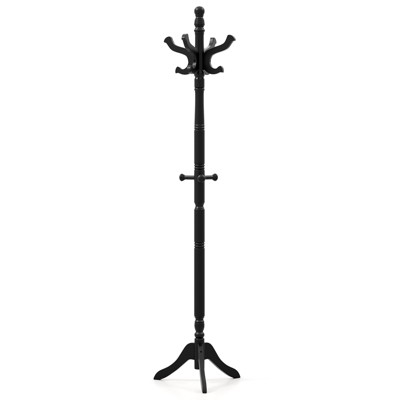 Tangkula Freestanding Coat Rack Solid Rubber Wood Hall Tree with 11 Hooks and 3 Height Options for Coats