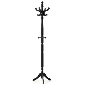Tangkula Freestanding Coat Rack Solid Rubber Wood Hall Tree with 11 Hooks and 3 Height Options for Coats - 1 of 4