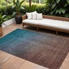 Teal Blue Chocolate And Charcoal Ombre Washable Indoor Outdoor Area Rug - 2 of 4