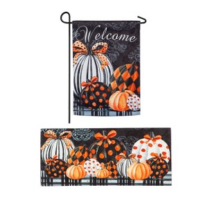 Evergreen Flag Elegant Pattern Pumpkins Garden Suede Flag and Sassafras Mat Set - 1 of 4