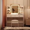 Vanity Desk with Lights, Makeup Vanity Set with 3 Colors LED Lights, Power Outlet, 6 Shelves, 2 Drawers & Cushioned Stool for Bedroom - 3 of 4