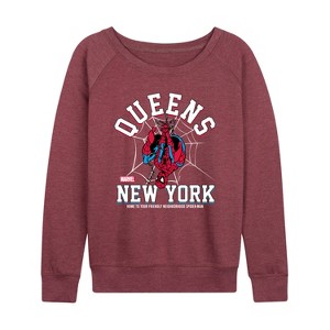 Women's - Marvel - Spider-man Collegiate Lightweight French Terry Wide Neck Long Sleeve Shirt - 1 of 4