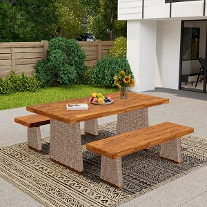 Christopher Knight Home Saltus Outdoor 3 Piece Acacia Wood Dining Set with Handwoven Rattan Legs - 1 of 4