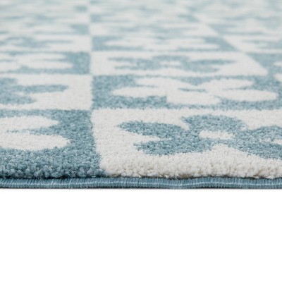 Ambrose Light Blue Floral Rectangular Kids' Synthetic Rug