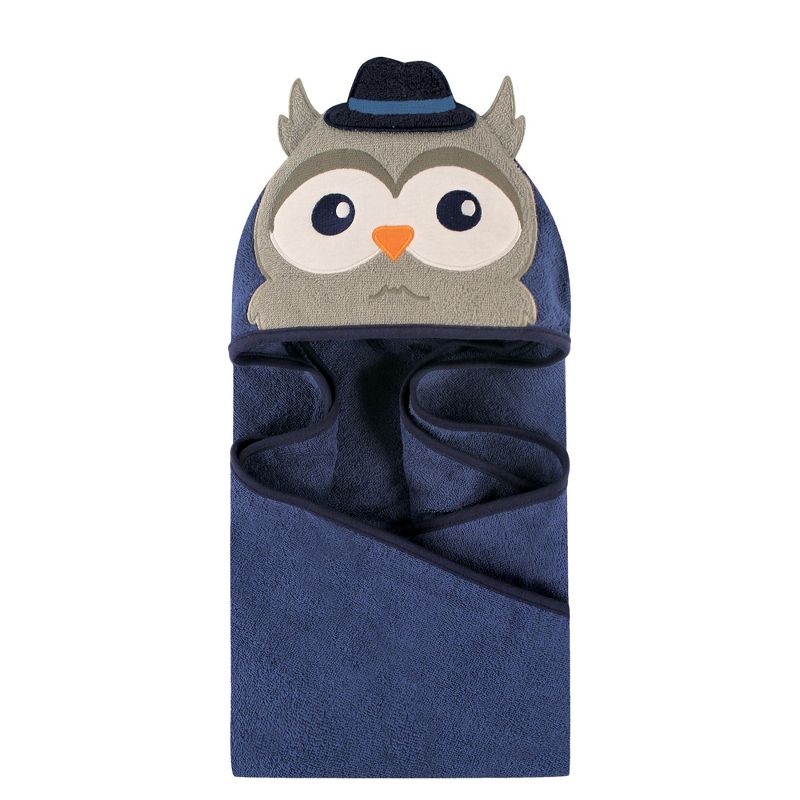 Hudson Baby Infant Boy Cotton Animal Hooded Towel, Mr Owl, One Size, 1 of 3